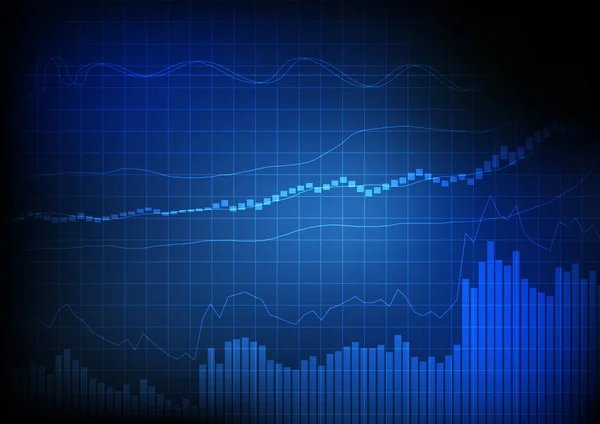 Vetor Gráfico Barras Negócios Gráfico Linhas Fundo Azul Grade —  Vetores de Stock