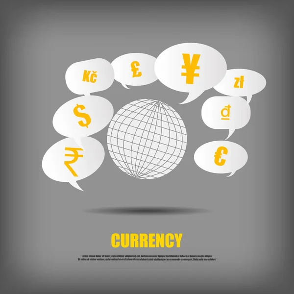 ベクトル バブル引用符の世界と通貨記号 — ストックベクタ
