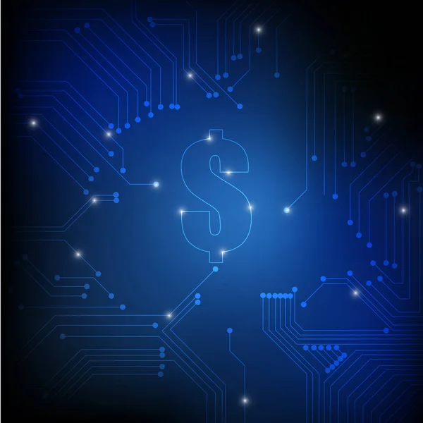 Vektör : Mavi arka planda elektronik devre ve dolar sembolü