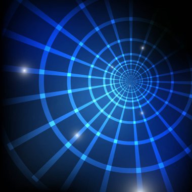 Vektör : Mavi arka plan üzerine soyut daire ve perspektif çizgisi