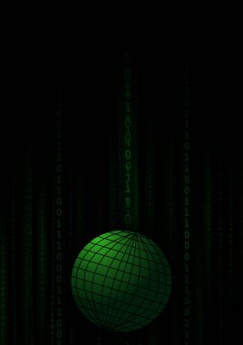 Vektör : Siyah arka plan üzerinde yeşil dünya haritası ikili sayı