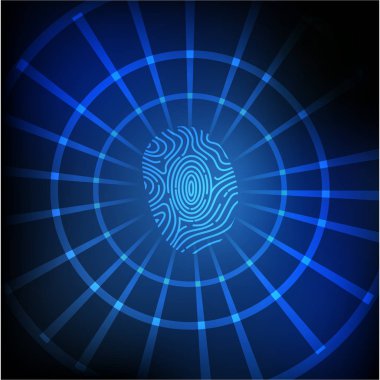 Vektör: Soyut daire parmak üzerinde mavi arka plan yazdırma