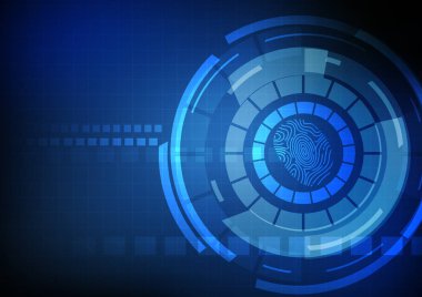 Vektör: Technnology soyut daire ve parmak üzerinde mavi arka plan yazdırma