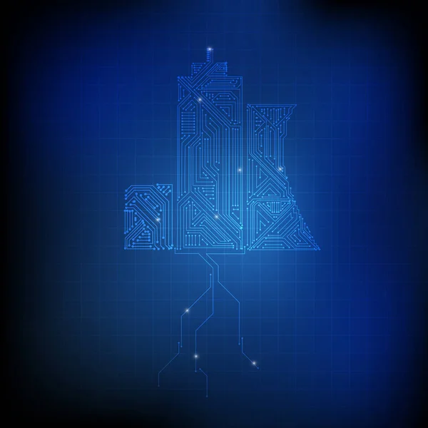 Vector Elektronisch Circuit Gebouwen Grond Blauwe Technologie Achtergrond — Stockvector