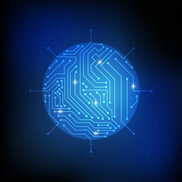 ベクトル 青色の背景に円チップと電子回路 — ストックベクタ
