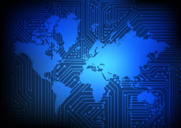 ベクトル 青い背景上の世界地図上の電子回路 ロイヤリティフリーのストックイラスト