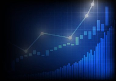 Vektör: iş grafik mavi ızgara arka plan üzerinde artan