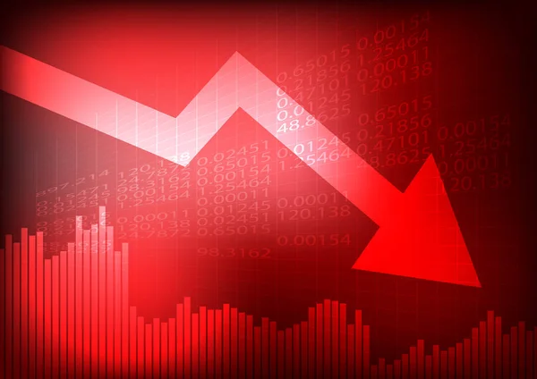 Vektör: azalan grafik ve kırmızı stok kartı üzerindeki ok