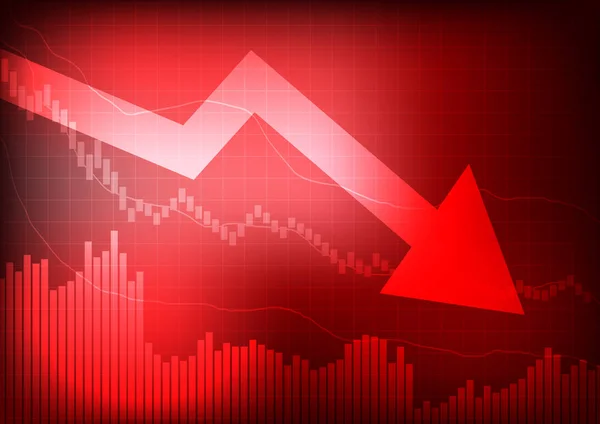 Vetor Gráfico Decrescente Seta Fundo Vermelho — Vetor de Stock
