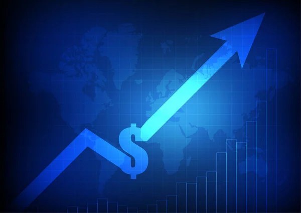 Vektör Grafik Geçmişi Dünya Harita Doları Sembolü Ile Artan — Stok Vektör