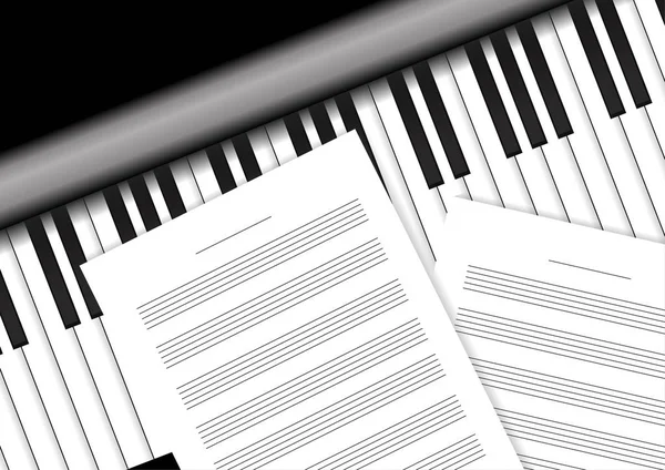 Vektor Klaviertastatur Mit Notenblättern — Stockvektor