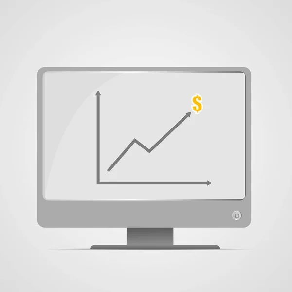 Vektör Bilgisayar Monitörü Ile Grafik Gri Arka Plan Üzerinde — Stok Vektör