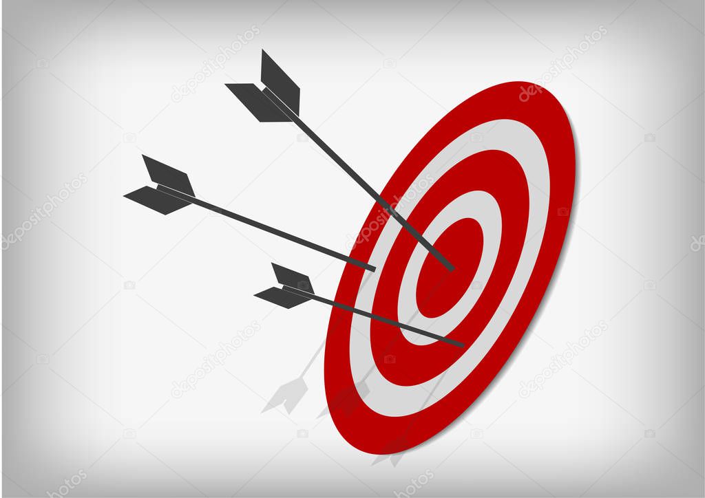 Vector : Archery targets and arrows on gray background
