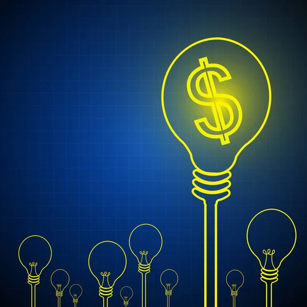 Vector Dollar Sign Light Bulb Blue Background — Stock Vector