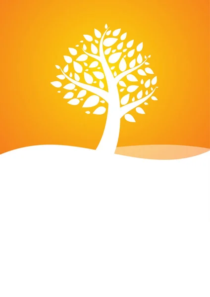 ベクトル ツリーとオレンジ色の背景の葉 — ストックベクタ