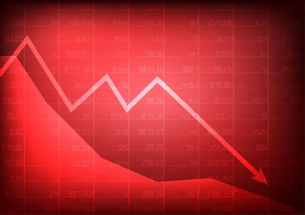 Vector Mercado Valores Rojo Con Flecha Decreciente Sobre Fondo Rojo — Vector de stock
