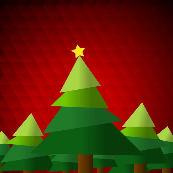 Vector Kerstboom Ster Rode Achtergrond — Stockvector