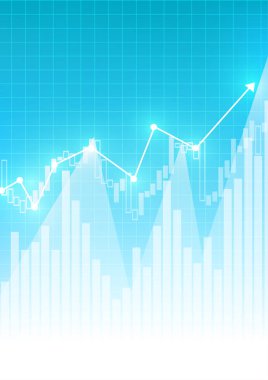 Vektör: ok ile mavi arka plan üzerinde hisse senedi tahta artan