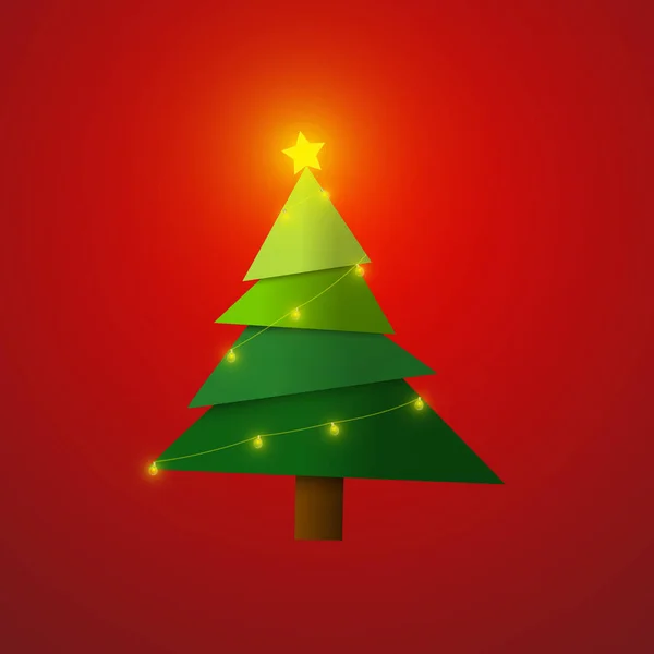 Vecteur Arbre Noël Avec Ampoule Sur Fond Rouge — Image vectorielle