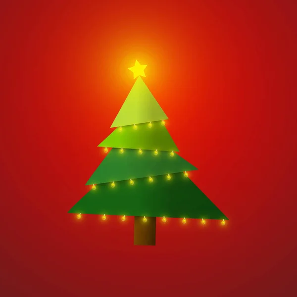 Vector Árbol Navidad Con Bombilla Sobre Fondo Rojo — Archivo Imágenes Vectoriales