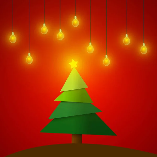 Vecteur Arbre Noël Avec Drapeaux Fanions Sur Fond Rouge — Image vectorielle