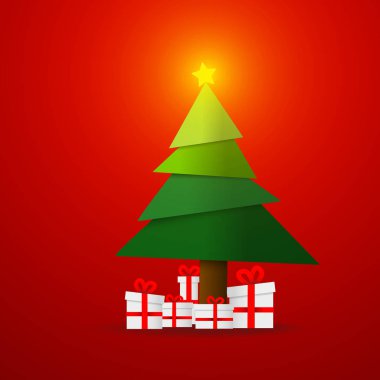 Vektör: mevcut kutulara kırmızı arka plan Noel ağacı