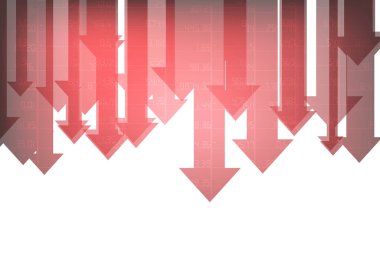Vektör: Kırmızı ok kırmızı zemin üzerine azalan ile borsa