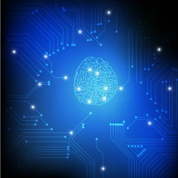 ベクトル 青色の背景上の脳と電子回路 — ストックベクタ