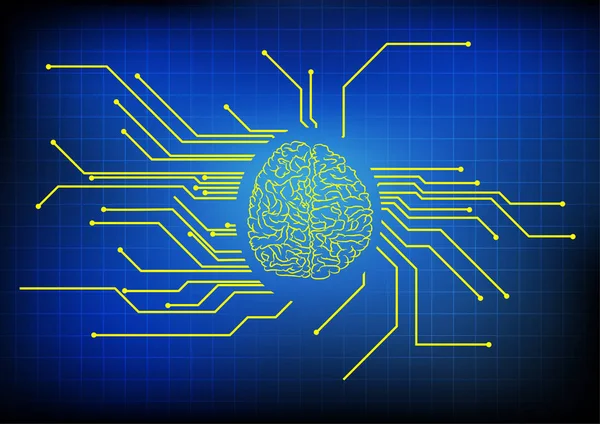 Vetor Cérebro Circuito Eletrônico Sobre Fundo Azul — Vetor de Stock