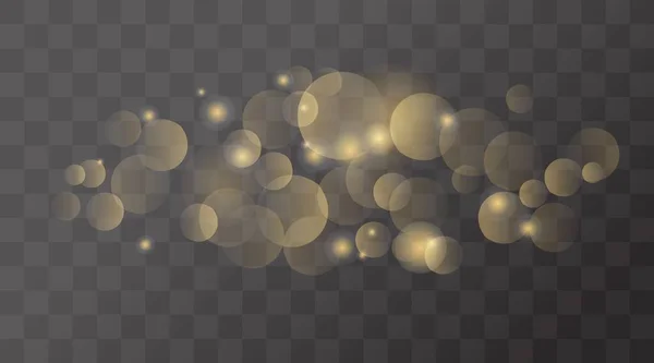 ボケ光の効果を持つ抽象的な背景 夜の明るい質感の黄金や銀の輝き クリスマスのコンセプトのベクトルイラストのためのお祭りのベクトル輝く発光魔法の塵粒子 — ストックベクタ