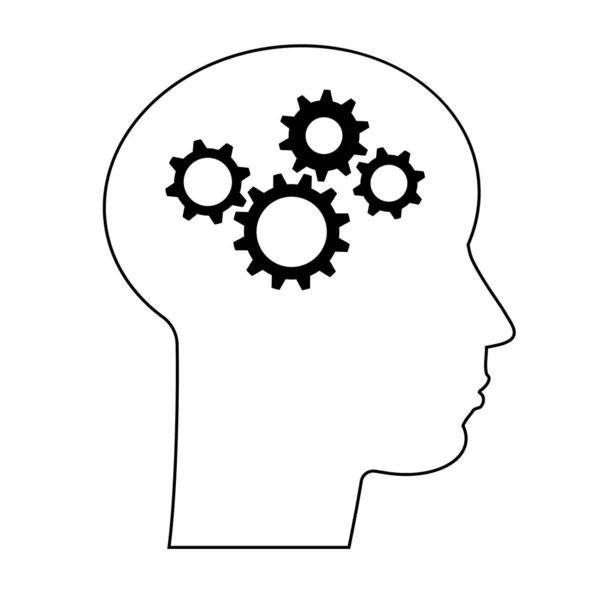 Konsep Kecerdasan Manusia Kepala Dan Otak Gears Progress Garis Vektor - Stok Vektor