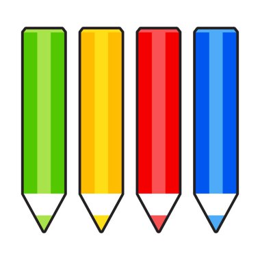 Renkli kalem simgesi seti. Kırmızı, sarı, yeşil, mavi. 1,2,3. Vektör izole illüstrasyonu.