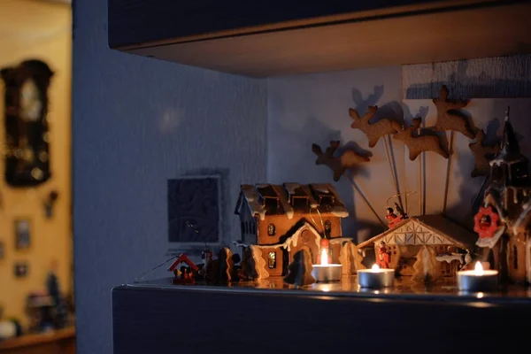 Magic miniature village made of gingerbread on Christmas