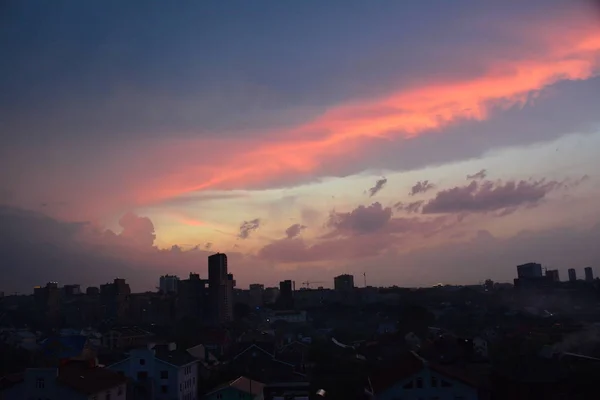 Amazing Pink Sunrise Dawn City Back Light — Stock Photo, Image