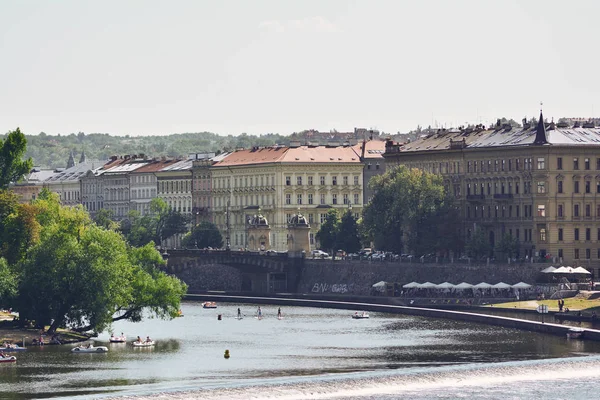 Praga Czechy Lipca 2018 Widok Most Legionu Nabrzeża Wełtawy Wyspę — Zdjęcie stockowe