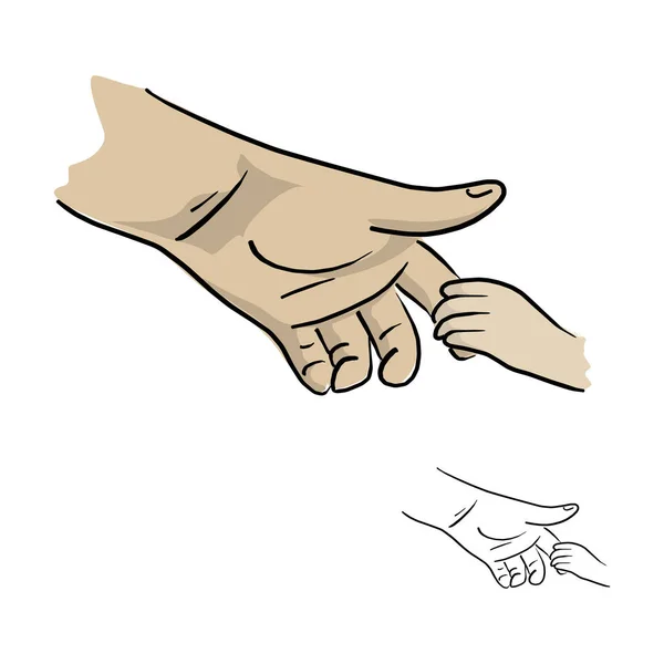 Hand Fader Håller Hans Son Vektor Illustration Skiss Doodle Hand — Stock vektor