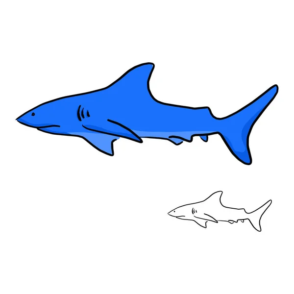 Azul Tiburón Vector Ilustración Bosquejo Garabato Mano Dibujado Con Líneas — Vector de stock
