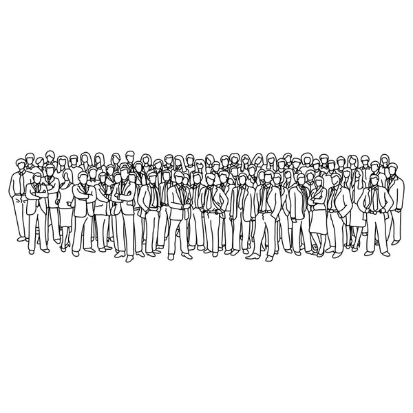 Businessmen Businesswomen Standing Together Vector Illustration Sketch Doodle Hand Drawn — Stock Vector