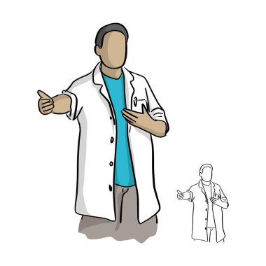 Doktor kol açık vektör illüstrasyon kroki ile elle izole beyaz arka plan üzerinde siyah çizgilerle çizilmiş doodle