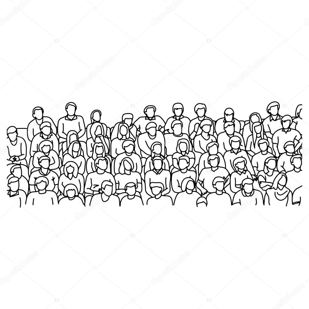 people sitting on stadium to cheer sport vector illustration sketch doodle hand drawn with black lines isolated on white background