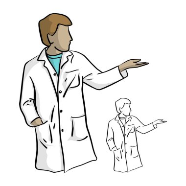 Doktor ile sol boşluk vektör illüstrasyon kroki için açık elle izole beyaz arka plan üzerinde siyah çizgilerle çizilmiş doodle
