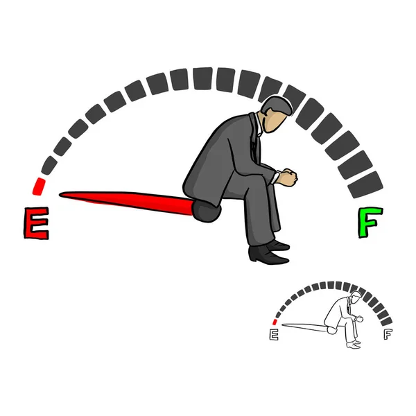 Stressed Businessman Sitting Fuel Gauge Sign Vector Illustration Sketch Doodle — Stock Vector