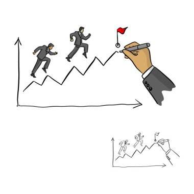 el izole beyaz arka plan üzerinde siyah çizgiler ile hedef vektör illüstrasyon kroki doodle elle çizilmiş için önde gelen bir çizgi çekerek işadamı lideri