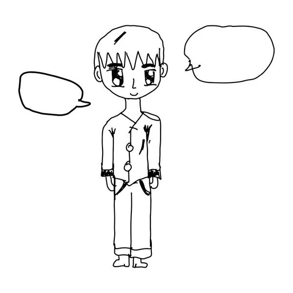 Αγόρι Σκίτσο Εικονογράφηση Διάνυσμα Φούσκα Ομιλία Doodle Χέρι Μαύρες Γραμμές — Διανυσματικό Αρχείο