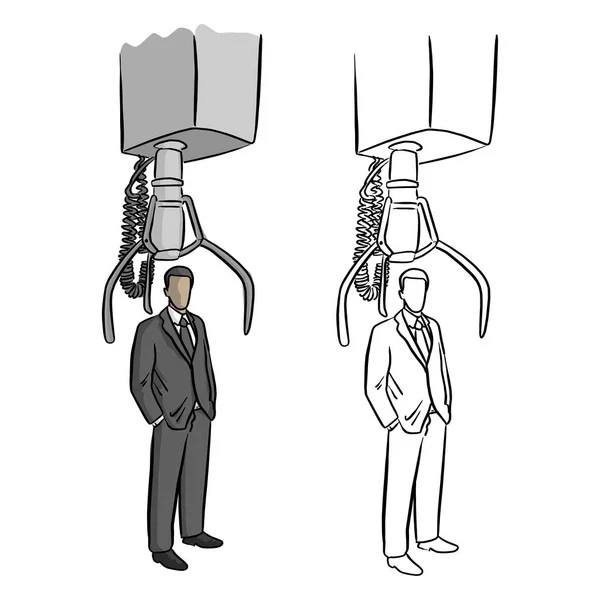 Garra robótica elegir hombre de negocios vector ilustración bosquejo garabato mano dibujada con líneas negras aisladas sobre fondo blanco — Archivo Imágenes Vectoriales