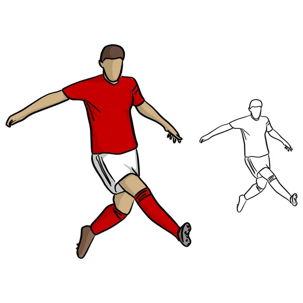 Jugador Fútbol Masculino Con Camiseta Roja Jugando Juego Vector Ilustración — Vector de stock