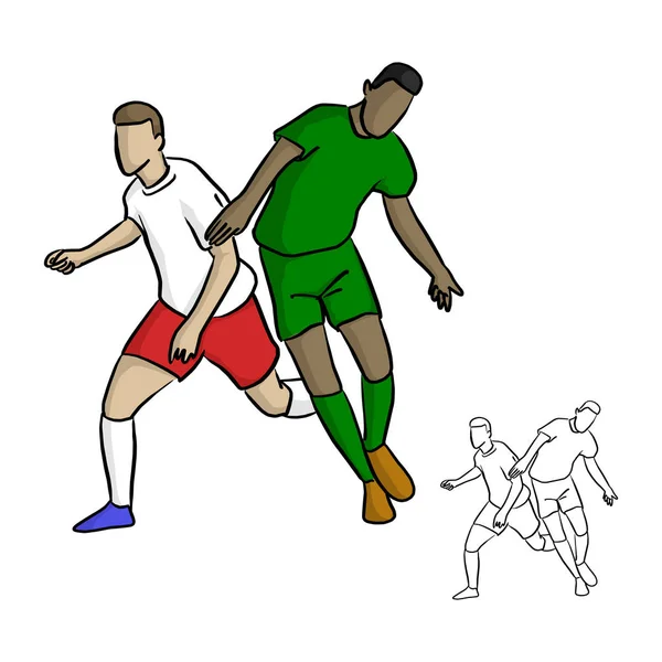 Due Giocatori Calcio Che Giocano Gioco Vettoriale Illustrazione Schizzo Mano — Vettoriale Stock