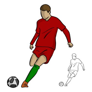 Bir hedef vektör illüstrasyon kroki çekim futbolcu eylem, elle izole beyaz arka plan üzerinde siyah çizgilerle çizilmiş doodle