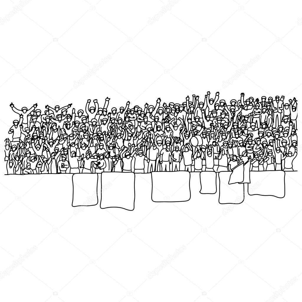 People cheering at stadium vector illustration sketch doodle hand drawn with black lines isolated on white background