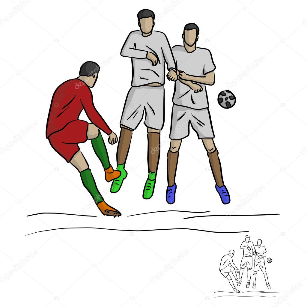 male soccer player shooting against the wall vector illustration sketch doodle hand drawn with black lines isolated on white background